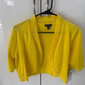 Nina Leonard Sunny Yellow Cropped Open-Front Cardigan